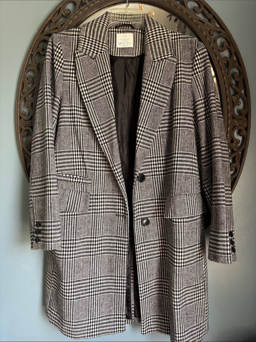 Primark Checked Plaid Single-Breasted Blazer Coat - Black & White Small